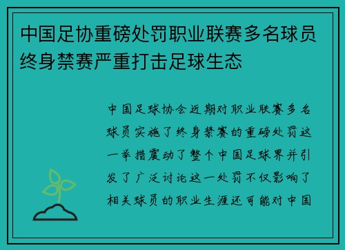 中国足协重磅处罚职业联赛多名球员终身禁赛严重打击足球生态